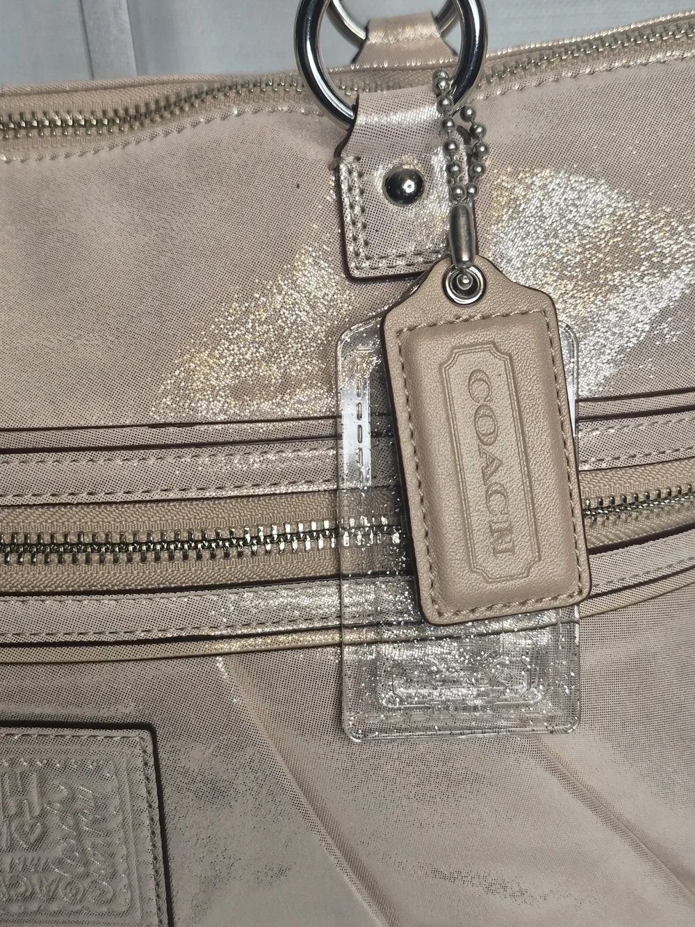 Coach Poppy Shimmery Champagne Tote Bag with Heart Charm (NWT)